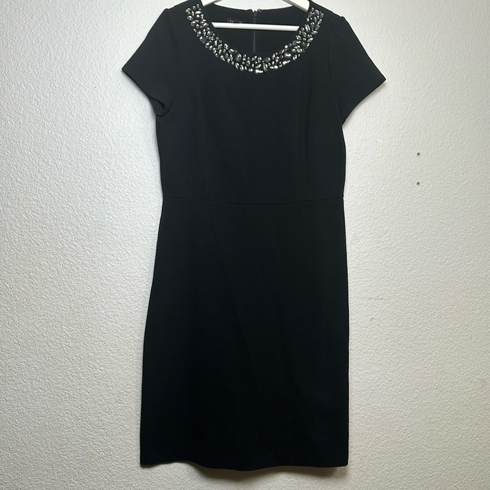 Talbots Beaded Black Short Sleeve Dress Womens Size 10